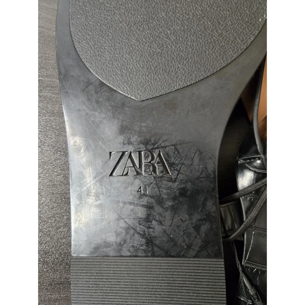 Zara Women's Croc Embossed Thong Sandal Black Size EU 41/US 10 NWT $49
